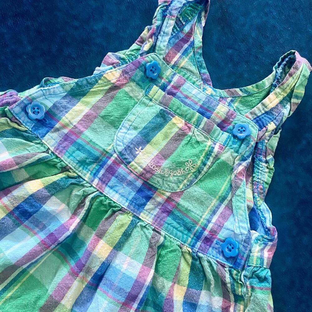Vintage Oshkosh B’Gosh Plaid Overalls Dress Multi Color Print 9M